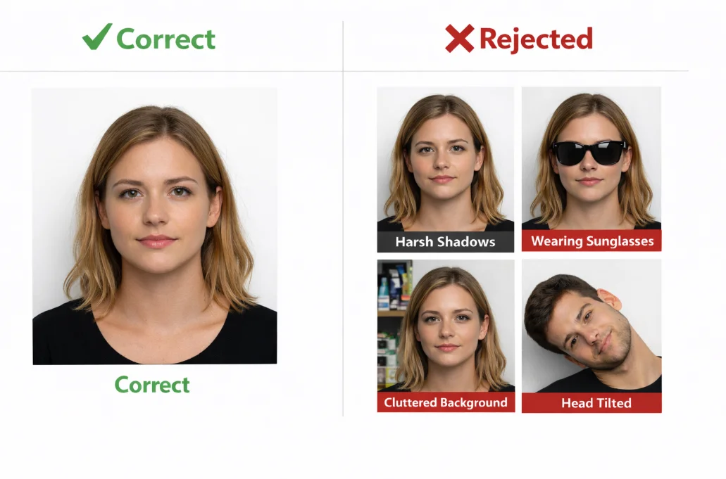 Australian passport photo do's and don'ts - correct vs rejected photo examples