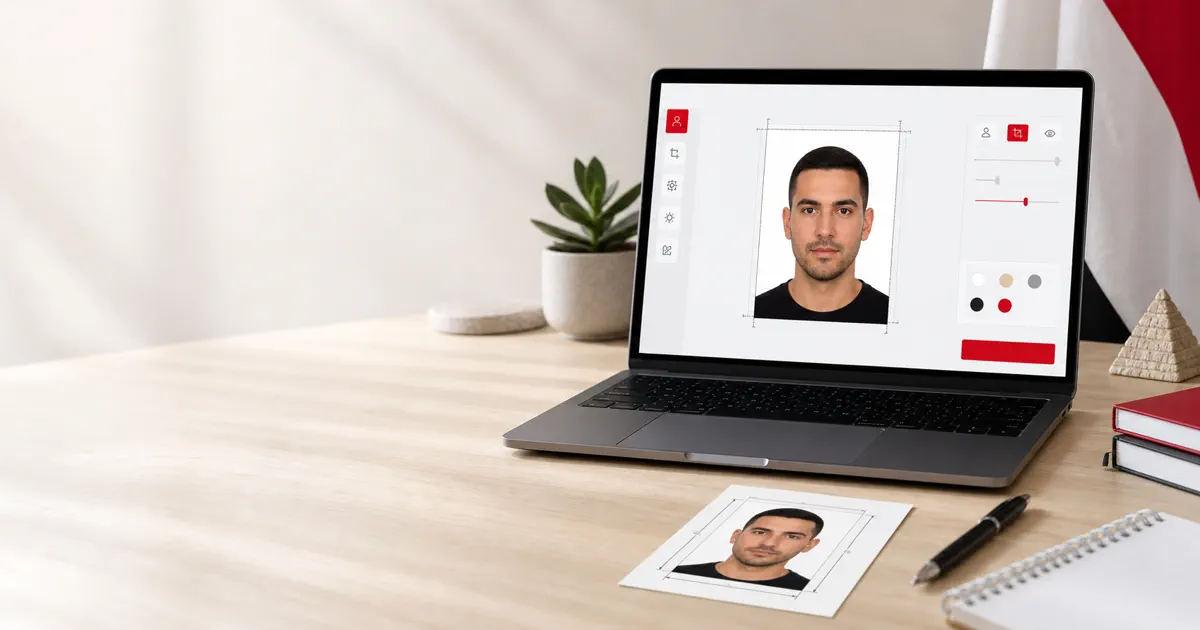 Egypt passport photo size preview on a browser editor
