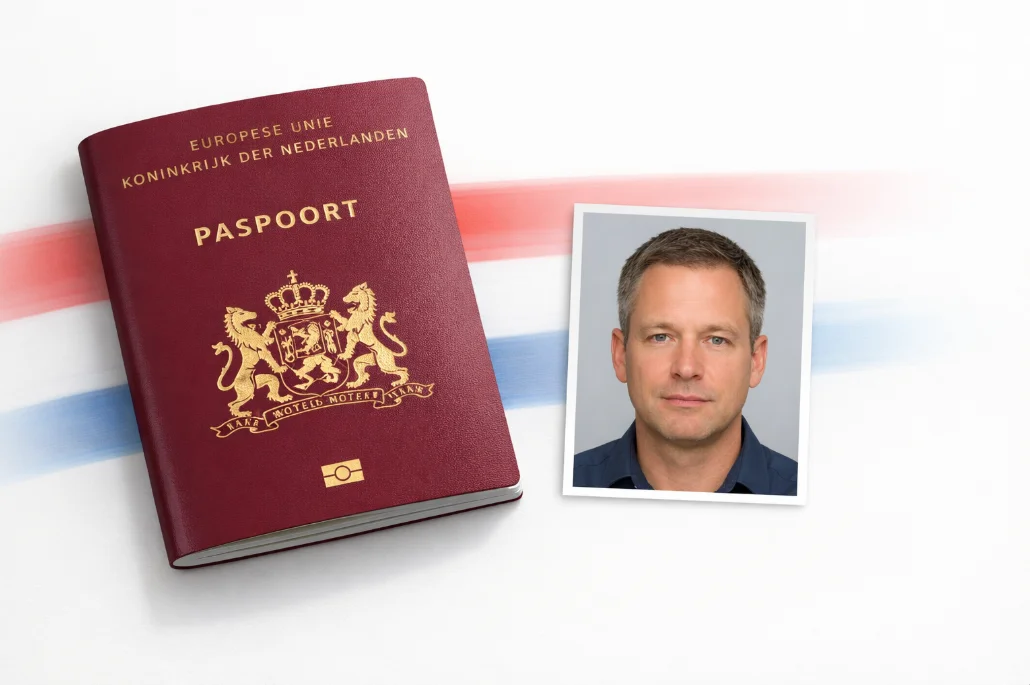 Netherlands passport photo size preview on a browser editor
