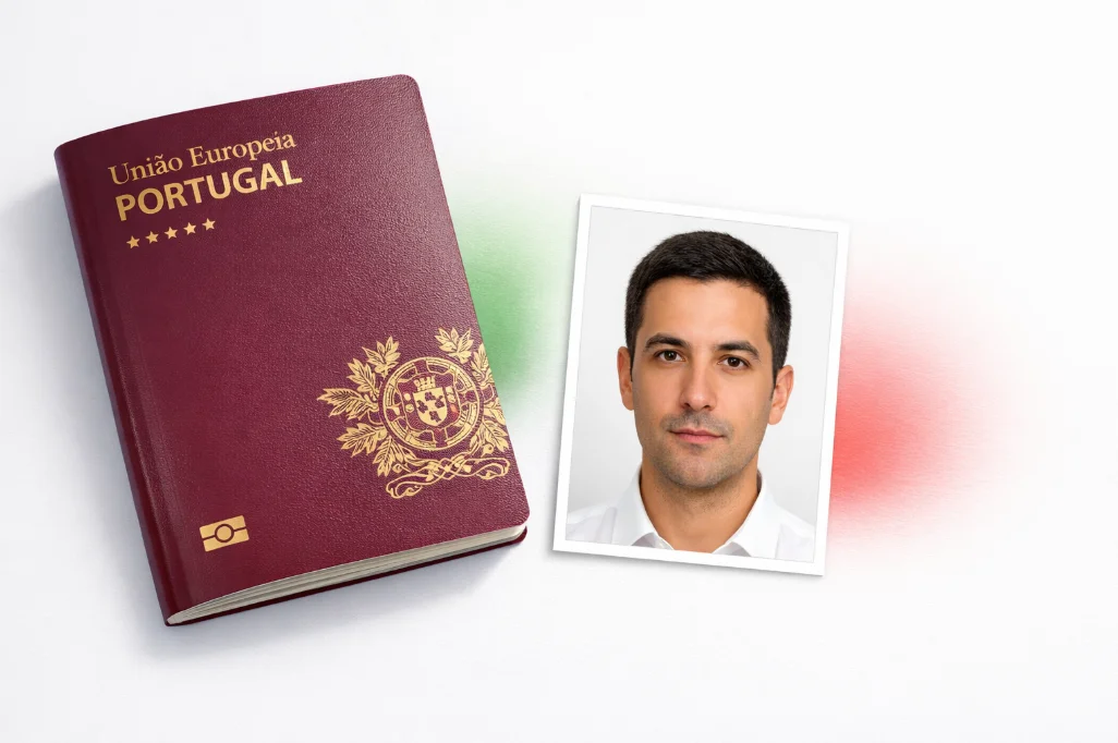 Portugal passport photo size preview on a browser editor