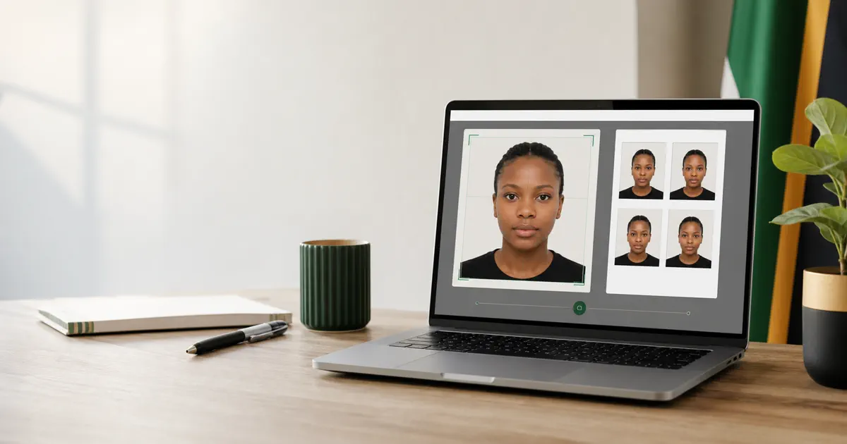 South Africa passport photo size preview on a browser editor