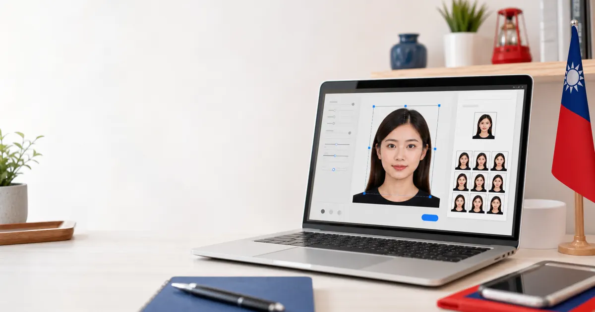 Taiwan passport photo size preview on a browser editor