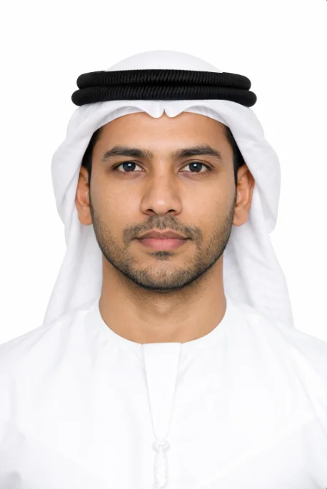 Sample compliant UAE passport photo - correct format with white background and 43x55mm dimensions
