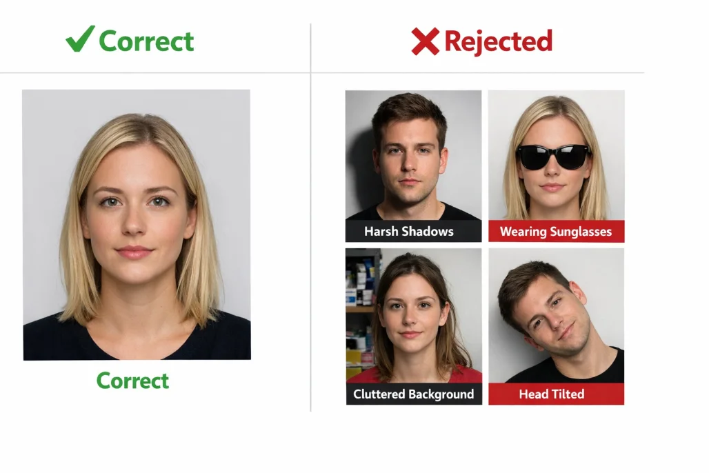 UK passport photo do's and don'ts - correct vs rejected British photo examples