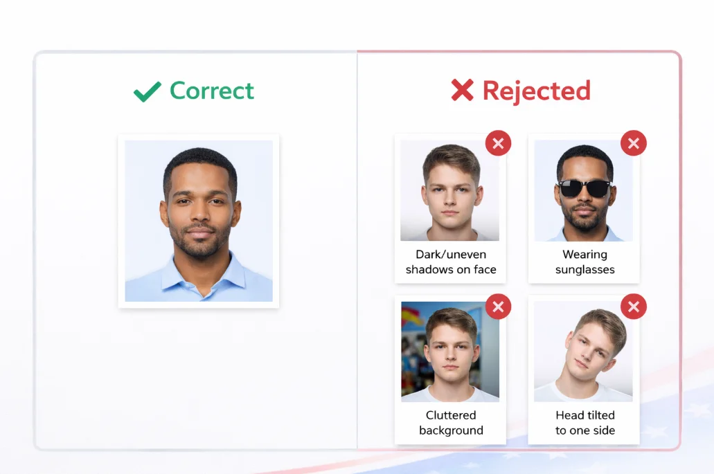 US passport photo do's and don'ts - correct vs rejected photo examples